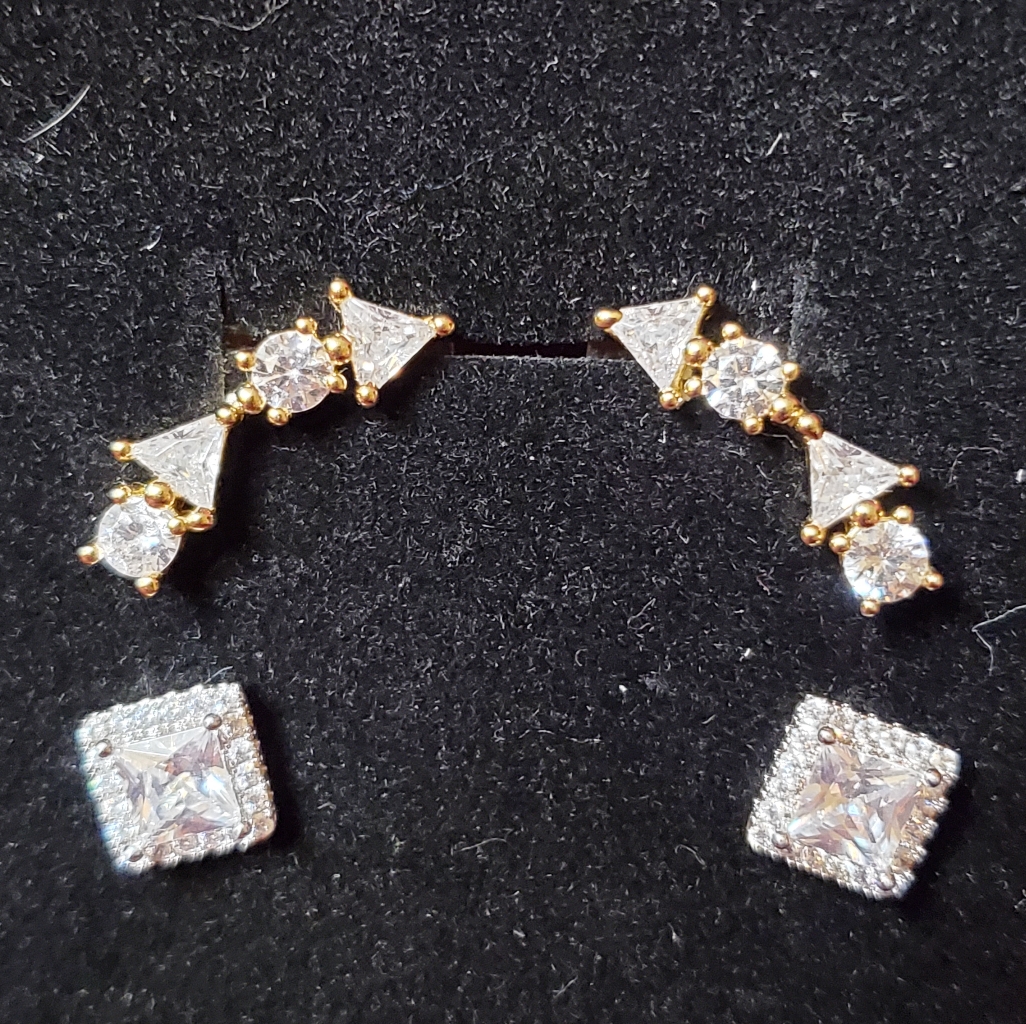Pavoir Princess Halo Studs And Geometric Hugger Earring Collection 21$